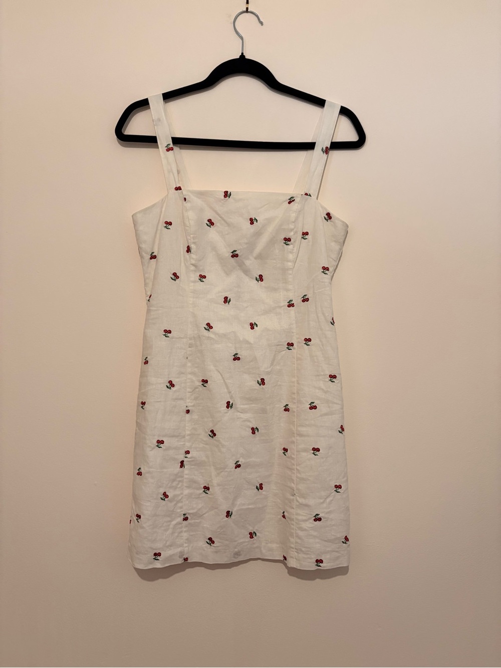 White Sundress with Cherry Embroidery
